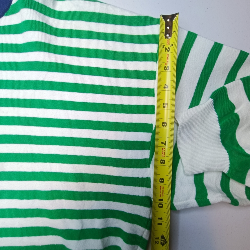 Daily Practice Preppy Boxy Cropped Striped Green and White Crew Neck Sweater 1X - Picture 9 of 13